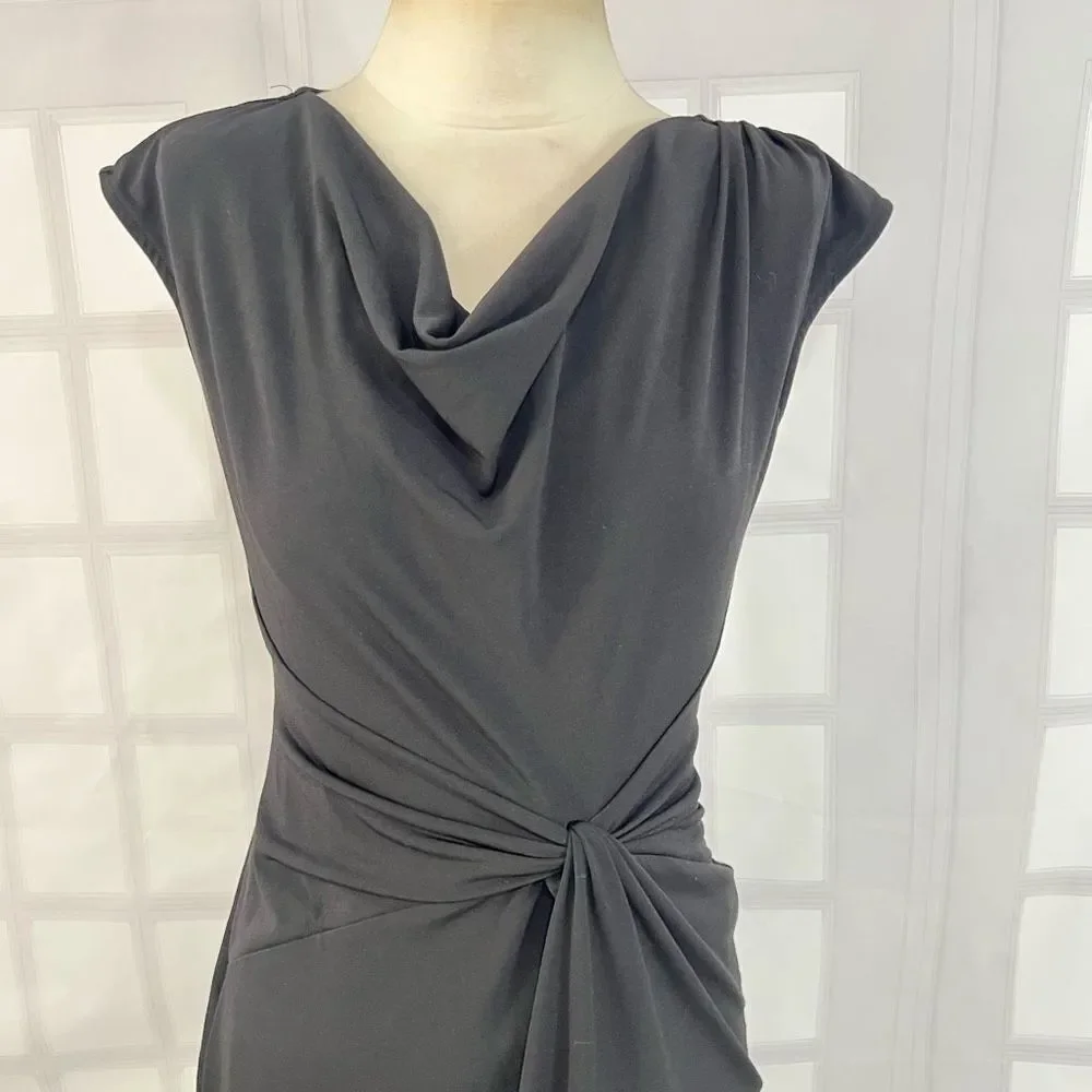 Michael Kors Women's Cap Sleeve Knot Waist Cowl Neck Mini Black Dress Size XS